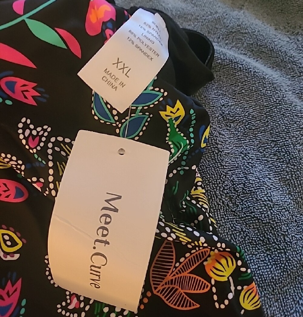 Black Floral Multicolor Womens Tankini Bathing Suit Top - Picture 2 of 3
